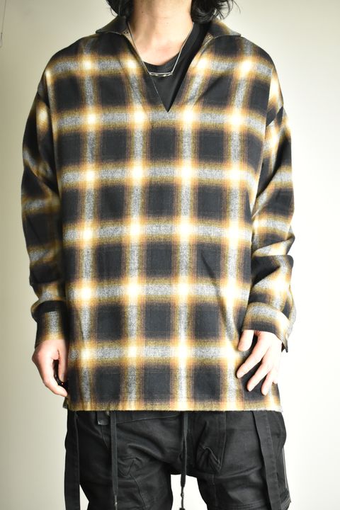 《2026AW先行予約》Plaid V Neck Shirts Pullover"Soft Greige / Black Camel / Warm Brown" / プレイドVネックシャツプルオーバー"ソフトグレージュ/ブラックキャメル/ウォームブラウン"