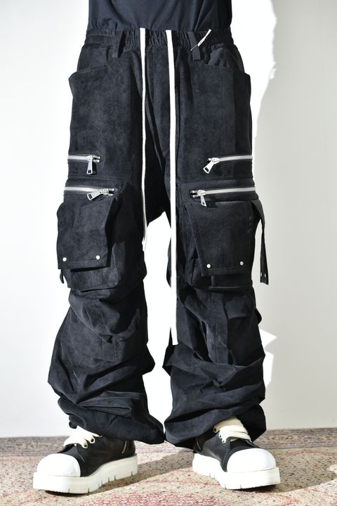 Vegan Suede Leather Cargo Pants"Black" / ヴィーガンスウェードレザーカーゴパンツ "ブラック"