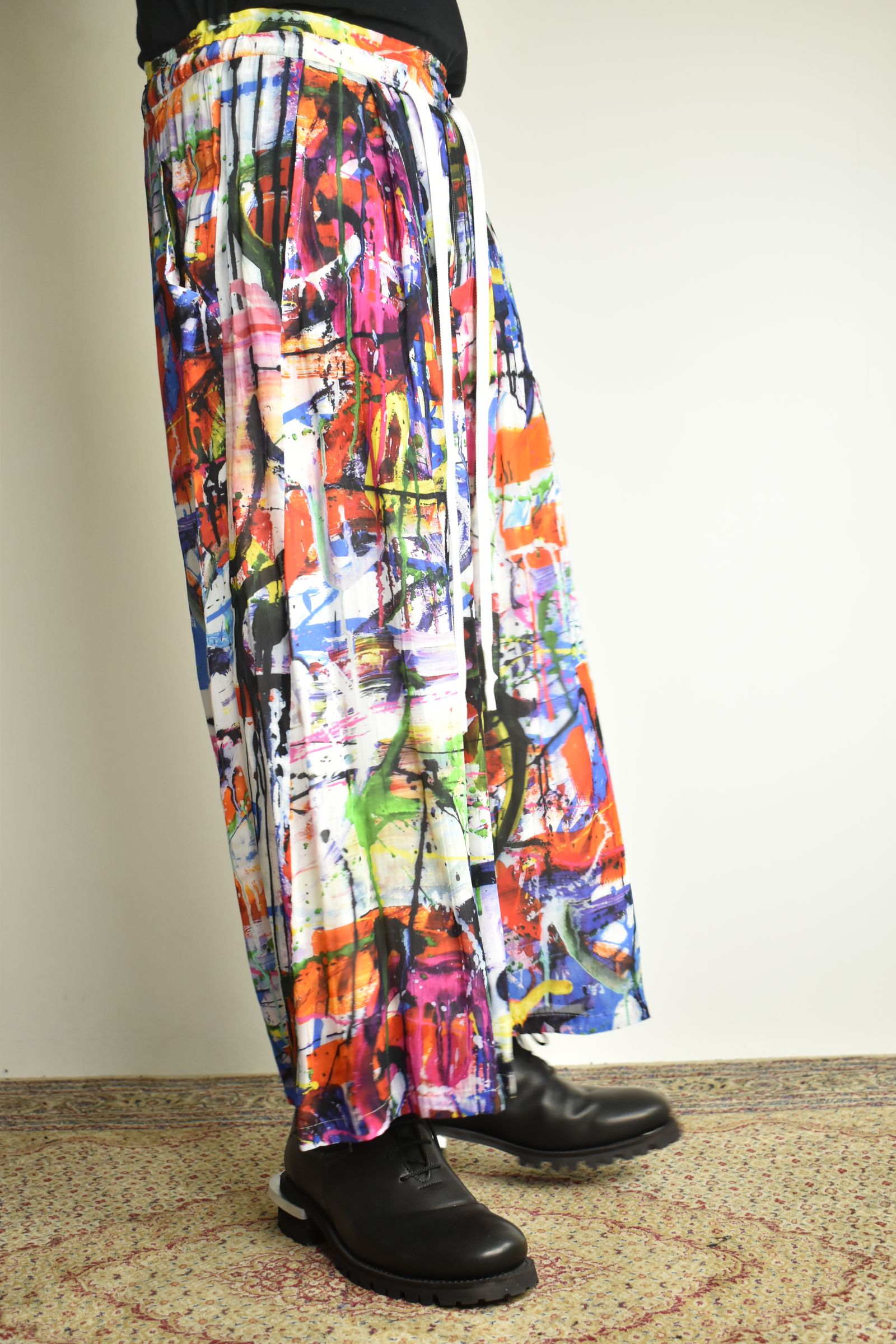 Rayon Chiffon Inkjet Print Wide Cropped Easy Pants"Color Print" / レーヨンシフォンインクジェットプリントワイドクロップドイージーパンツ"カラープリント"
