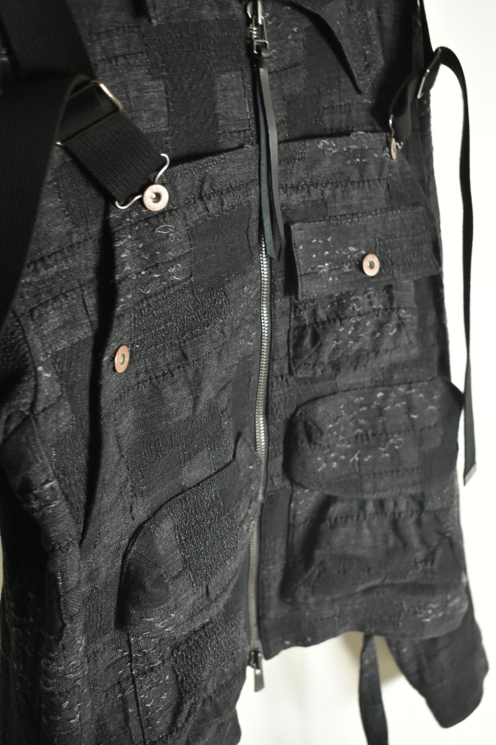 Crust Jacquard Salopette Layered Jacket"Black" / クラストジャガードサロペットレイヤードジャケット"ブラック"