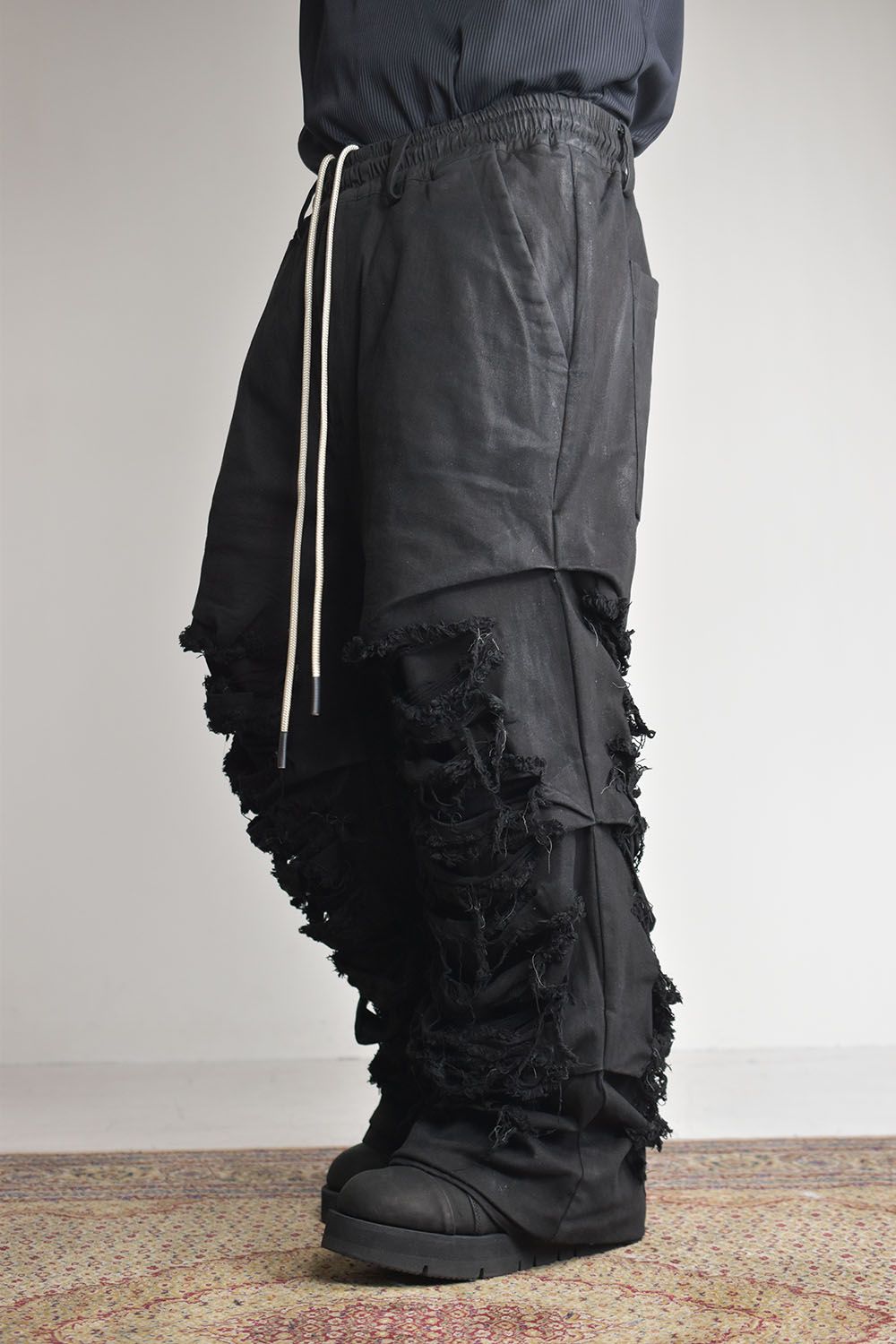 《2025AW先行予約》Damage Denim Tuck Wide Pants"Black"/ダメージデニムタックワイドパンツ"ブラック"