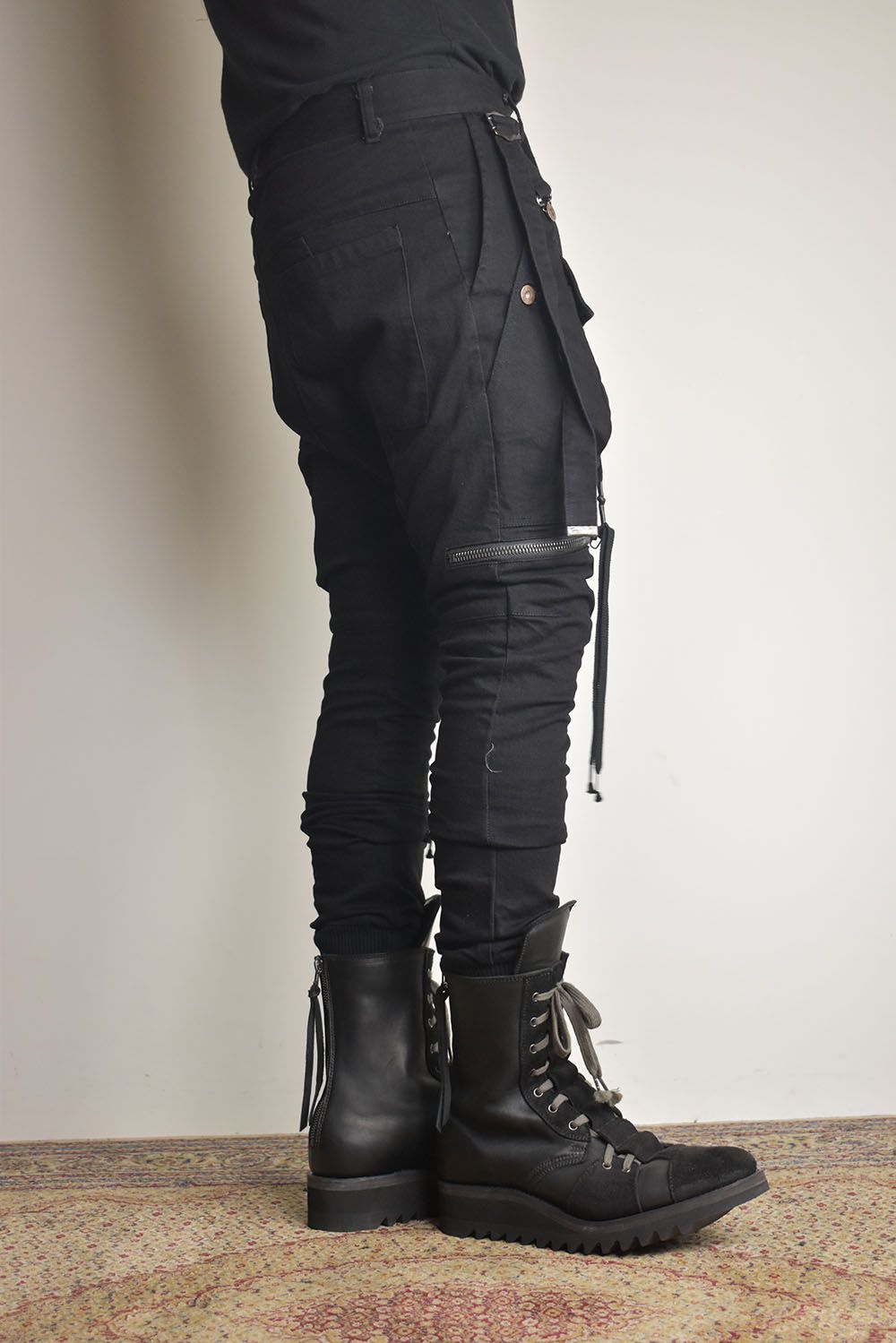 Stretch Denim Salopette Pocket Cargo Jogger Pants "Black" / ストレッチデニムサロペットポケットカーゴジョグパンツ"ブラック"