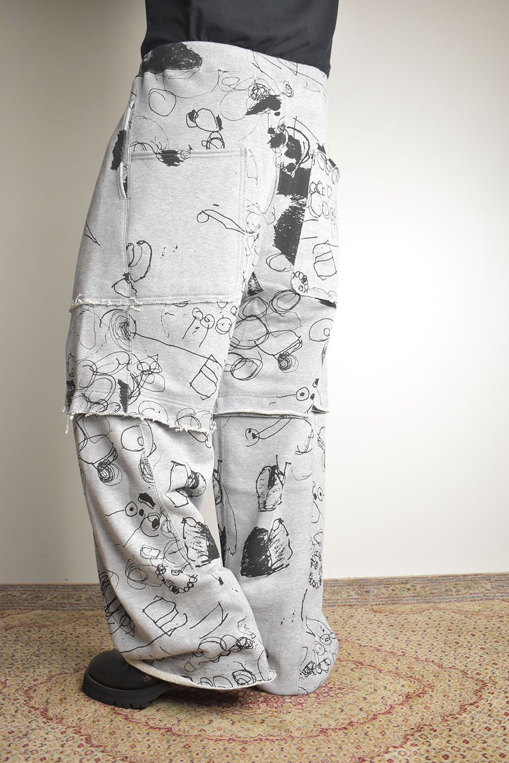Sweat Print Wide Pants"Grey" / スウェットプリントワイドパンツ"グレー"