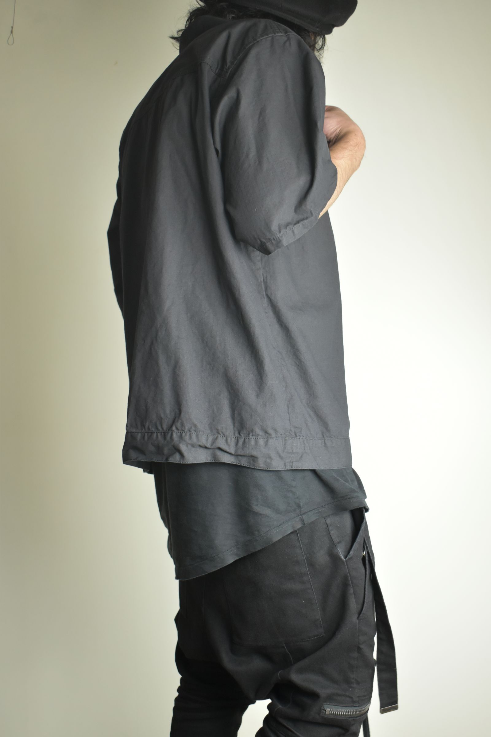Rip Stop Open Collar Shirt"Black" / リップストップオープンカラーシャツ"Black"
