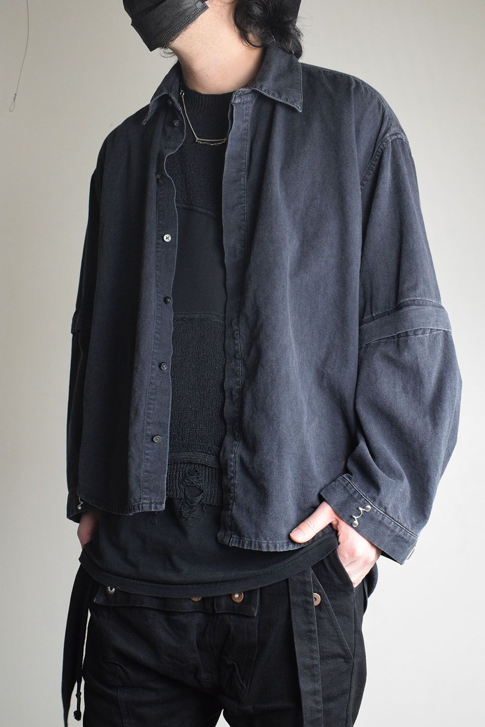 Detachable Sleeve Hook Cuff Shirt"Black Washed" / デタッチャブルスリーブホックカフスシャツ"ブラックウォッシュド"