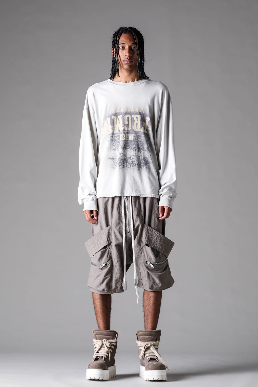《2027SS先行予約》Rayon Nylon Belt Cargo Sarrouel Shorts"Black / Grey / L.Khaki" /レーヨンナイロンベルトカーゴサルエルショーツ"ブラック/グレー/ライトカーキ"