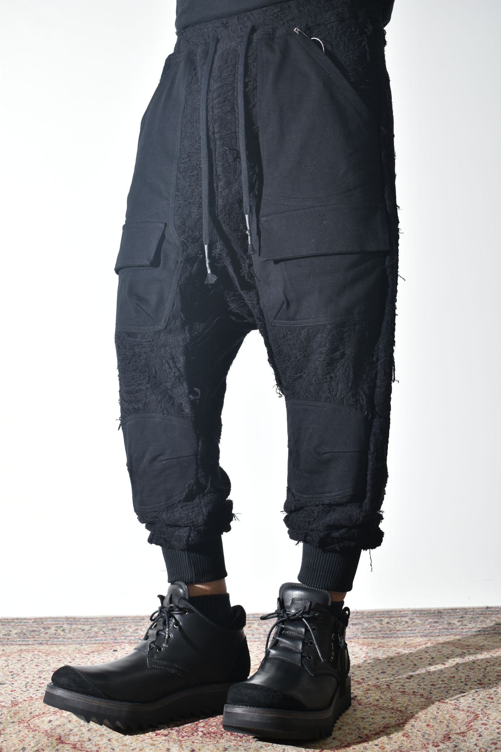 Damage Pile Combination Wide Jogger Pants"Black" / ダメージパイルコンビネーションワイドジョガーパンツ"ブラック"