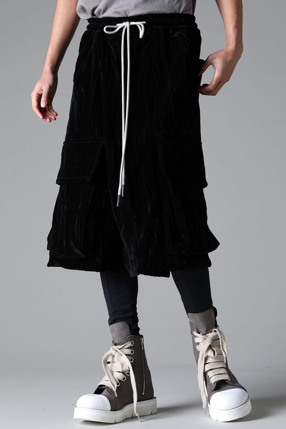 《2025AW先行予約》Washer Velour Wrap Skirt Pants"Black" / ワッシャーベロアラップスカートパンツ"ブラック"