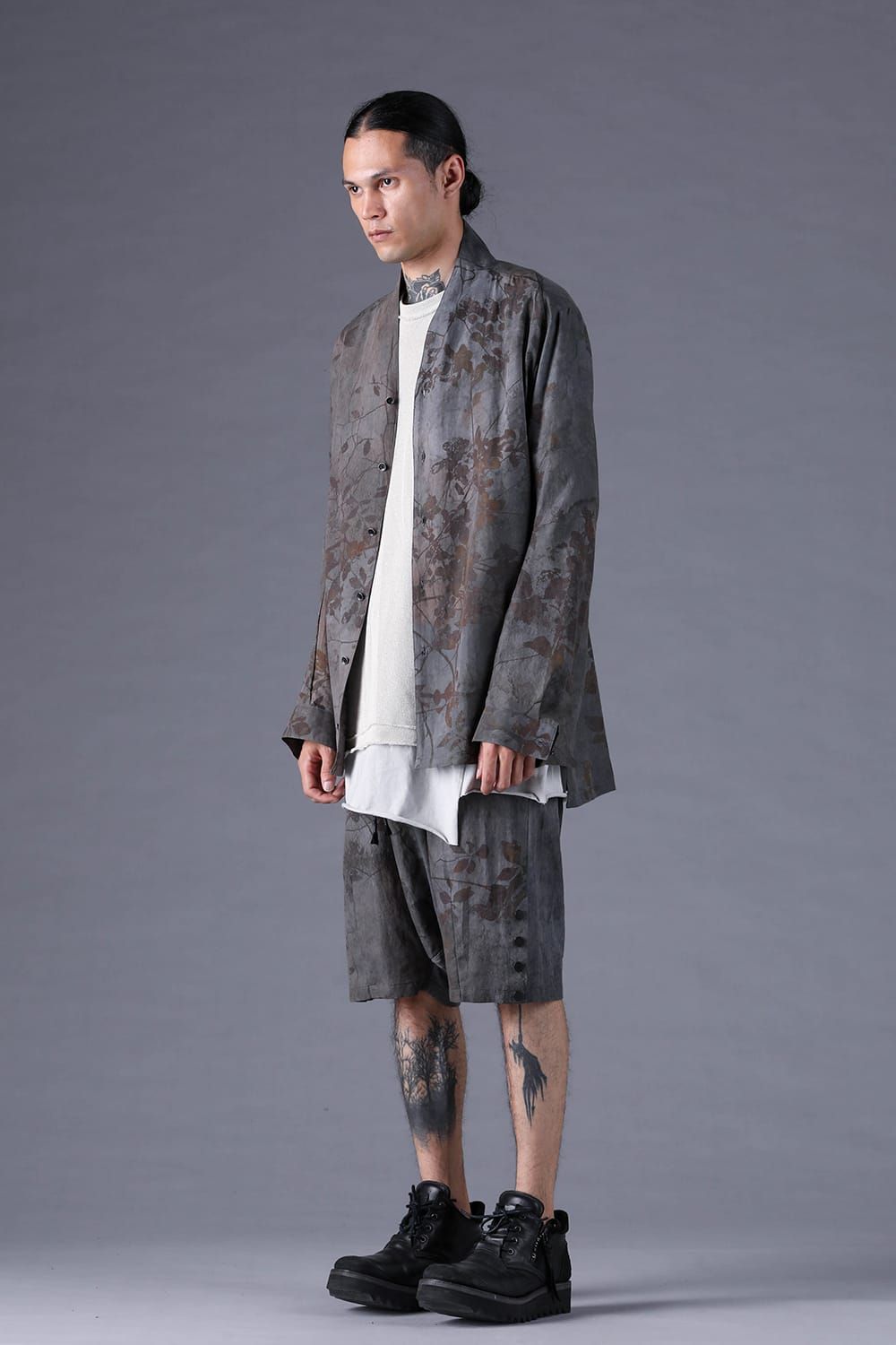 《2027SS先行予約分》Inkjet-Printed Sarrouel Shorts"Charcoal" / インクジェットプリントサルエルショーツ"チャコール"