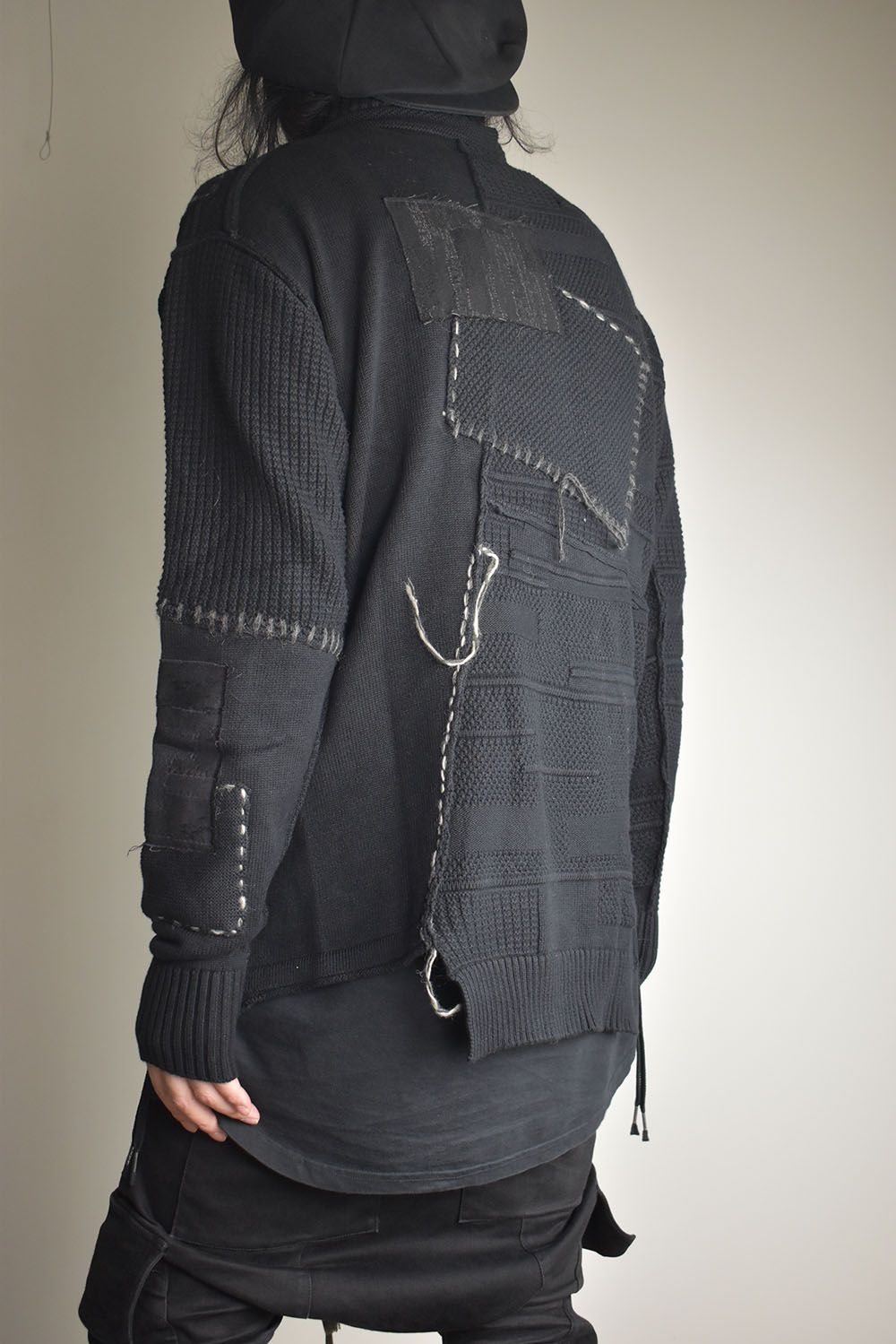 Cotton Cashmere Crust Patch Knit Pullover "Black" / コットンカシミヤクラストパッチニットプルオーバー"ブラック"