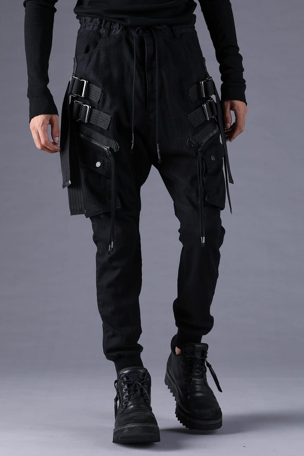 《2027SS先行予約分》Stretch Denim Adjustable Cargo Joggers Pants"Black" / ストレッチデニムアジャストカーゴジョガーパンツ"ブラック"