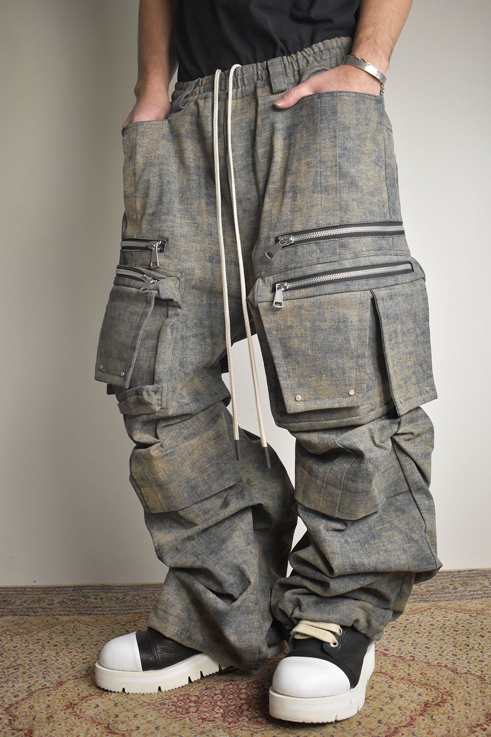 Blended Shades Denim Cargo Tuck Wide Pants"Steel Blue"/ ブレンデッドシェイドデニムカーゴタックワイドパンツ"スティールブルー"