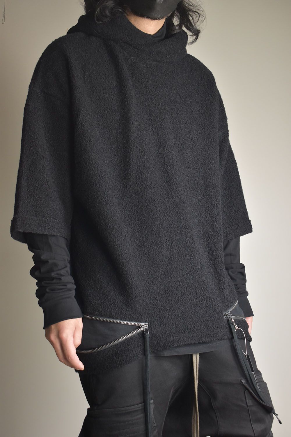 Loop Knit Oversized Layered Hooded Pullover"Black" / ループニットオーバーサイズレイヤードフーデッドプルオーバー"ブラック"