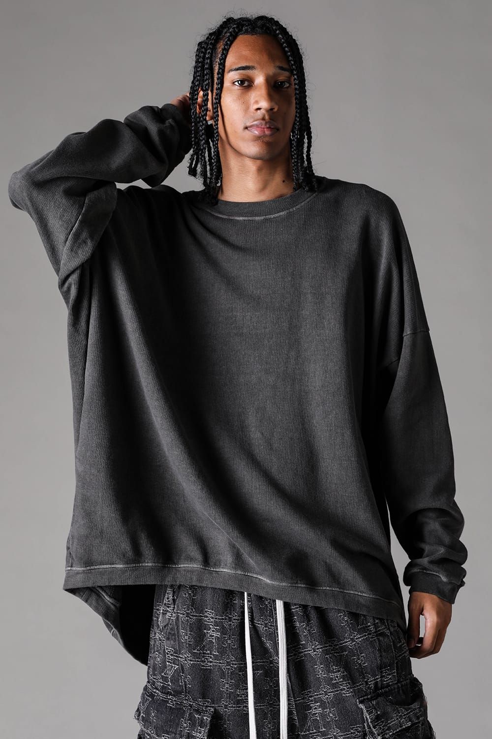 《2027SS先行予約》Sumi Dyed Lightweight French Terry Jumbo Pullover "D.Grey" / 墨染ミニ裏毛ジャンボプルオーバー"ダークグレー"