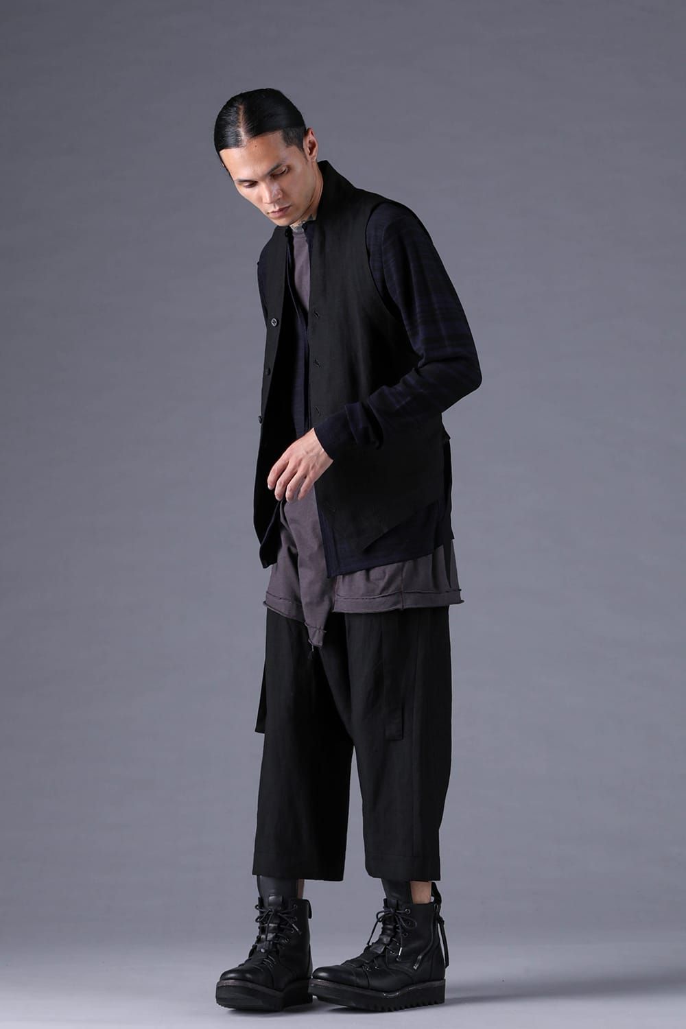 《2027SS先行予約分》Bamboo Linen Shawl-Collar Vest"Black" / バンブーリネンショールカラーベスト"ブラック"