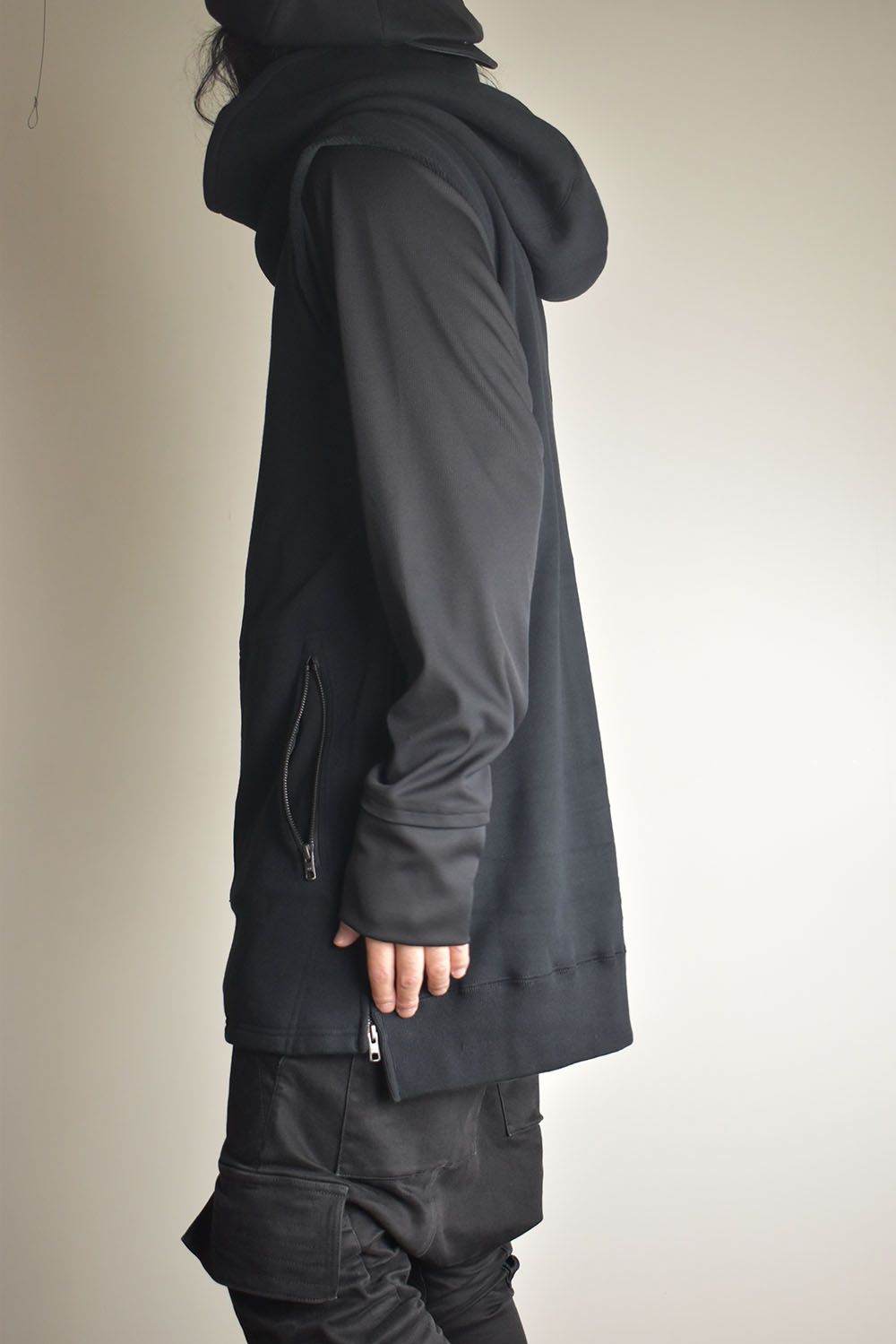 Over Sized Sleeve Less Hoodei"Black" /オーバーサイズスリーブレスフーディ"ブラック"