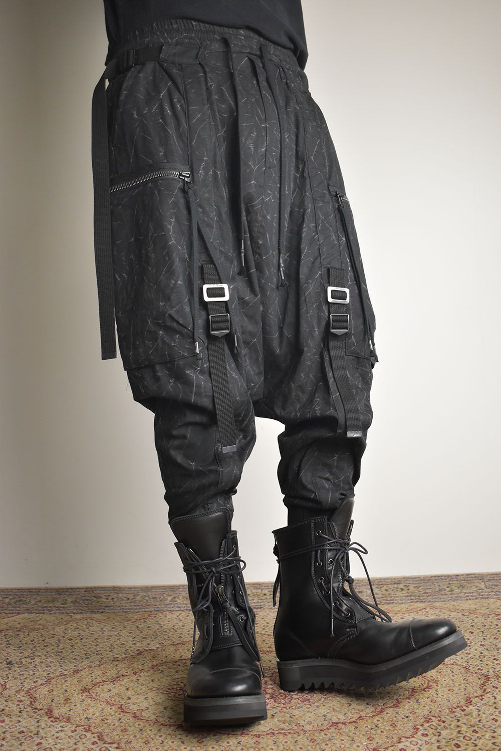 Catch Washer Bleach Belt Adjustable Sarouel Cargo Pants"Black" / キャッチワッシャーブリーチベルトアジャスタブルサルエルカーゴパンツ"ブラック"