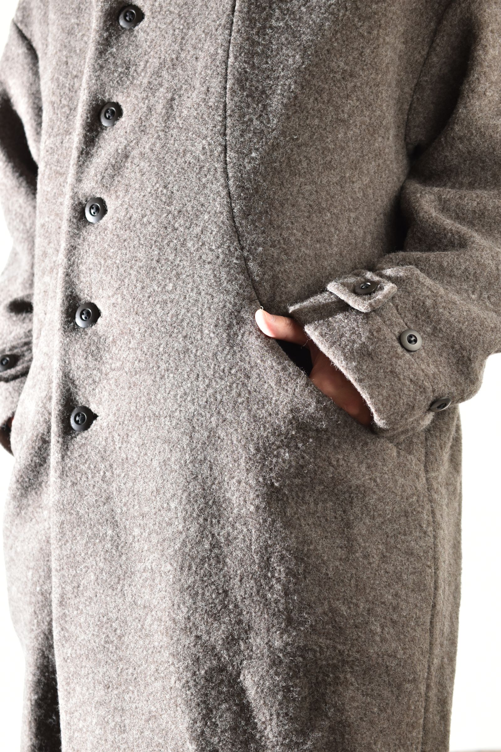 Wool Pile High Neck Coat "GreyBeige" / ウールパイルハイネックコート"グレーベージュ"