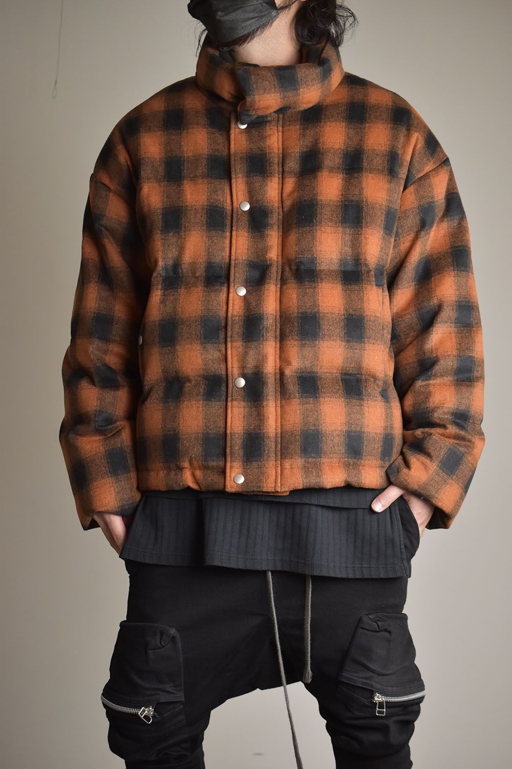 A.F ARTEFACT - Cehck Pattern High Neck Down jacket