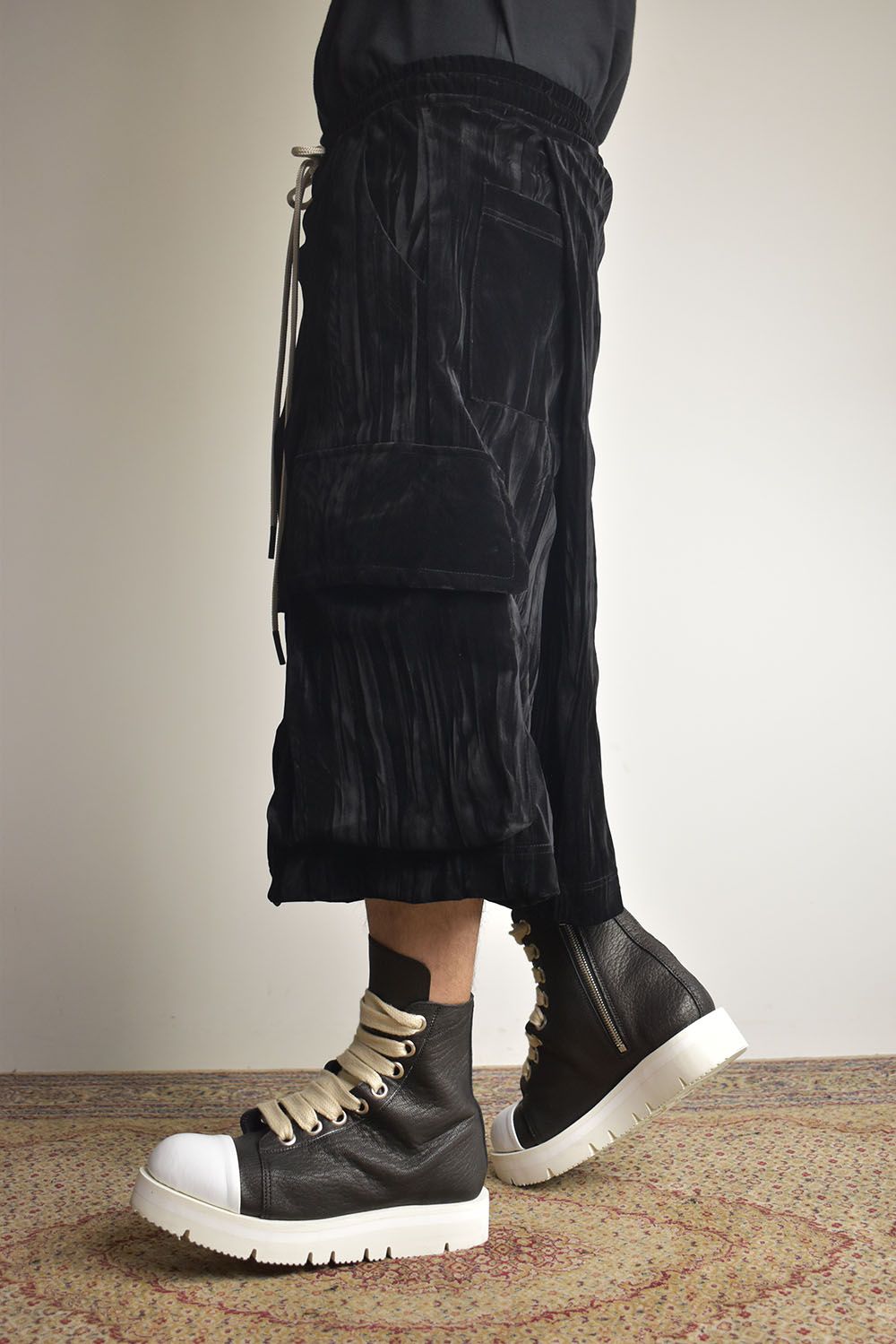 Washer Velour Wrap Skirt Pants"Black" / ワッシャーベロアラップスカートパンツ"ブラック"