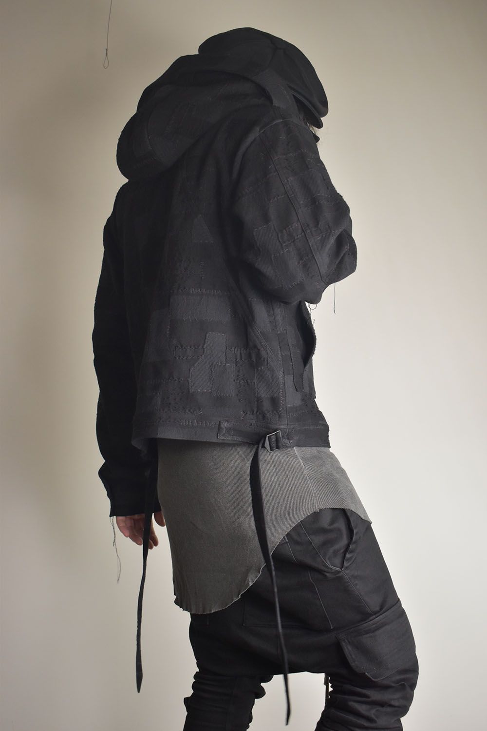Crust Patchwork Jacquard Hood Attached Jacket "Black" / クラストパッチワークジャガードフードアタッチドジャケット"ブラック"