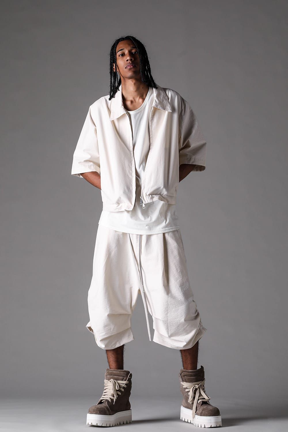 《2027SS先行予約》Cotton Nylon Zip Half Sleeve Shirts"Black / Ivory / D.khaki" / コットンナイロンジップハーフスリーブシャツブラック / アイボリー /ダークカーキ"