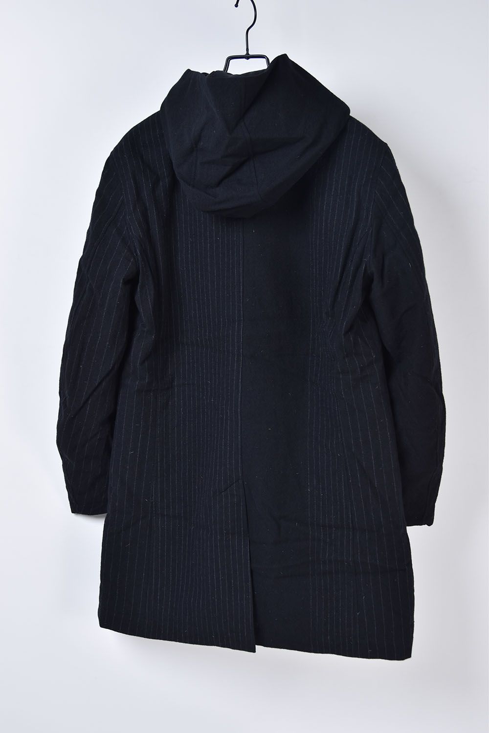 Compression Wool Random Stripe Hoodie Down Coat"Black"/コンプレッションウールランダムストライプフーディダウンコート"ブラック"