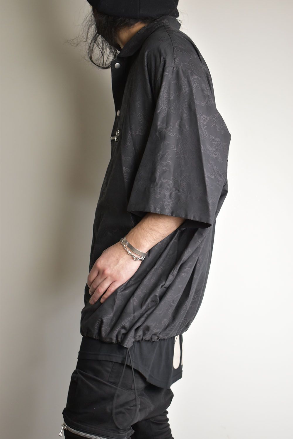 Paisley Front Zip Half Sleeve Shirts"Black"/ペイズリーフロントジップハーフスリーブシャツ"ブラック"