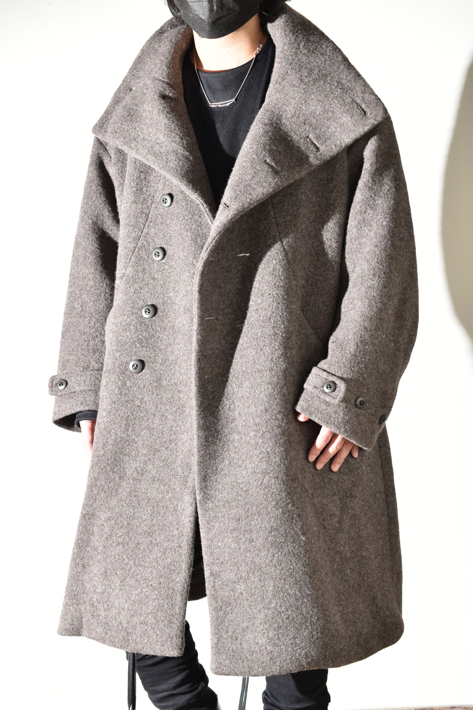 Wool Pile High Neck Coat "GreyBeige" / ウールパイルハイネックコート"グレーベージュ"