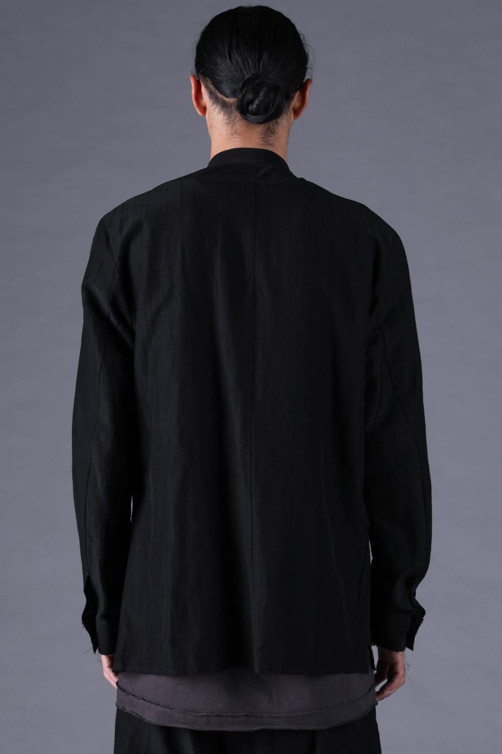 《2027SS先行予約分》Scarf-Stripe Jacquard Band-Collar Shirt"Black" / スカーストライプジャガードバンドカラーシャツ "ブラック"