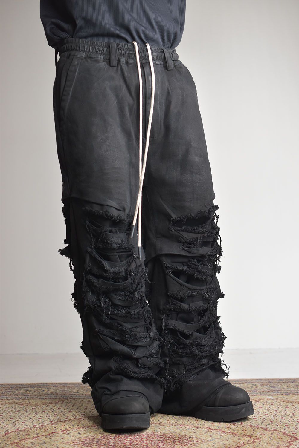 《2025AW先行予約》Damage Denim Tuck Wide Pants"Black"/ダメージデニムタックワイドパンツ"ブラック"