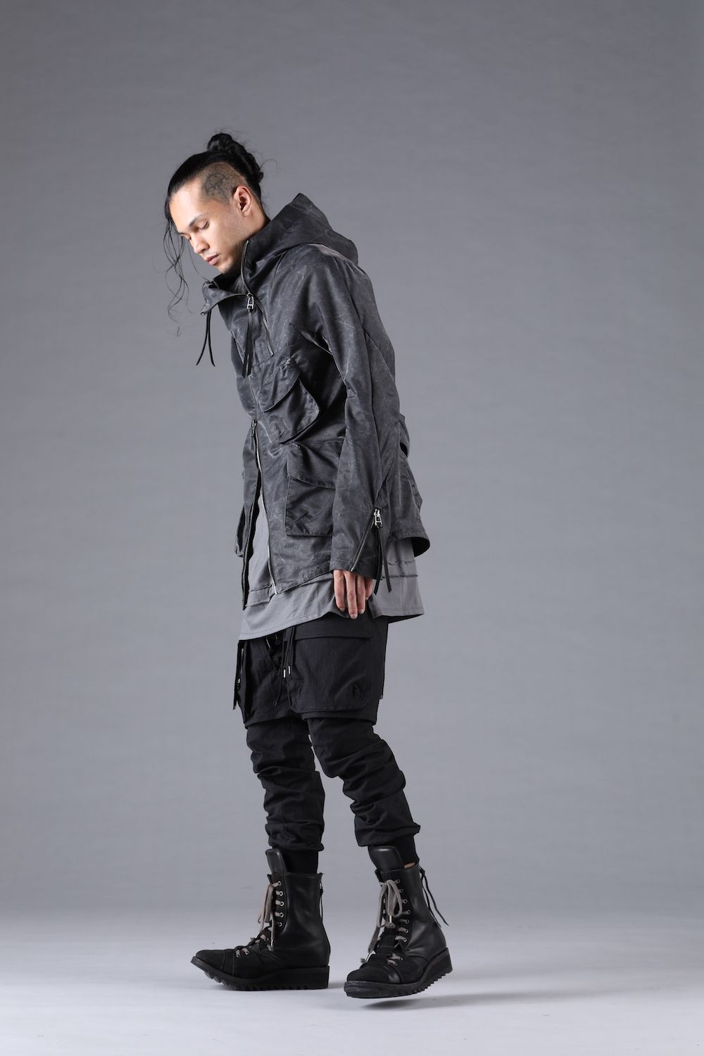 Pigment Coated Washer Nylon Hooded Jacket"Black" / 顔料コーティングワッシャーナイロンフーデットジャケット"ブラック"