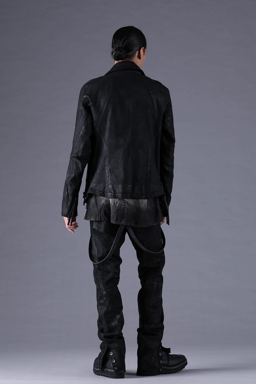《2027SS先行予約分》Product Coated Stretch Denim Flared Slim Pants"Black" / 製品コーティングストレッチデニムフレアスリムパンツ"ブラック"