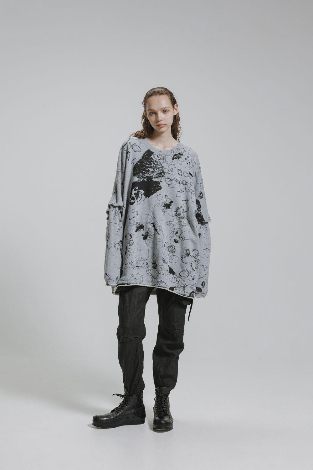 Sweat Oversize Print Pullover"Grey" / スウェットオーバープリントプルオーバー"グレー"