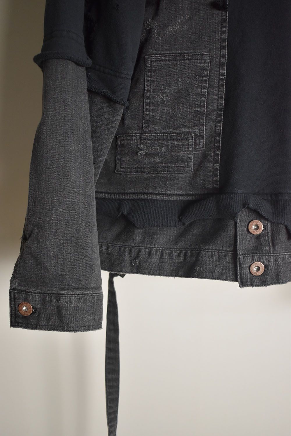 Denim Combination Non-Twisted Yarn Lined Oversized Pullover Hoodie"Black" / デニムコンビネーション無撚糸裏毛オーバーサイズプルオーバーフーディー"ブラック"