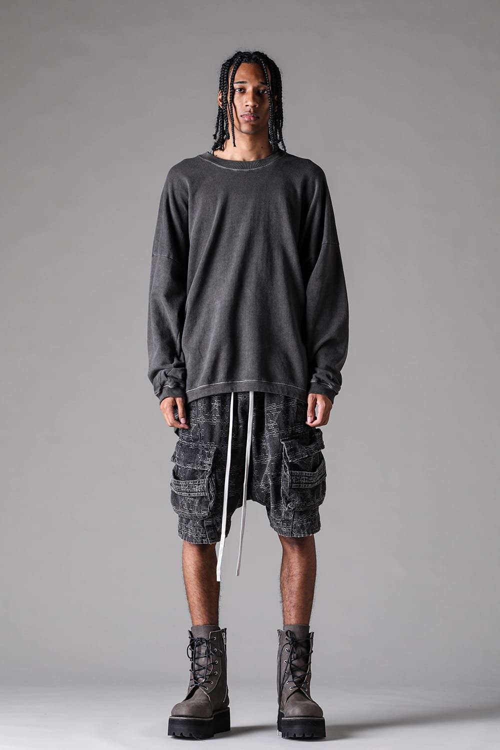 《2027SS先行予約》Sumi Dyed Lightweight French Terry Jumbo Pullover "D.Grey" / 墨染ミニ裏毛ジャンボプルオーバー"ダークグレー"