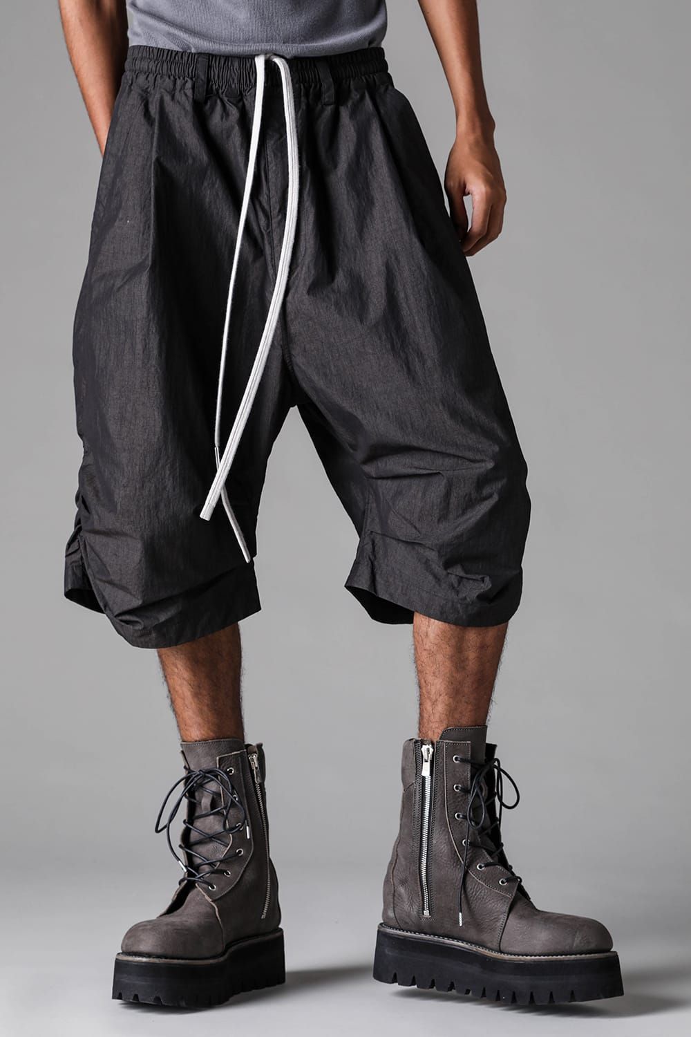 《2027SS先行予約》Cotton Nylon Side Gather Shorts"Black" / コットンナイロンサイドギャザーショーツ"ブラック"