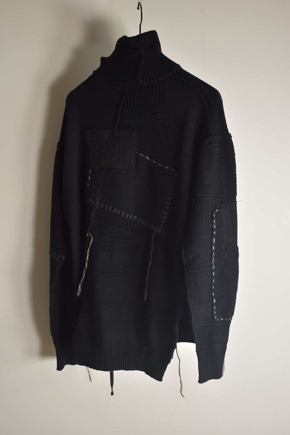 Cotton Cashmere Crust Patch Knit Pullover "Black" / コットンカシミヤクラストパッチニットプルオーバー"ブラック"