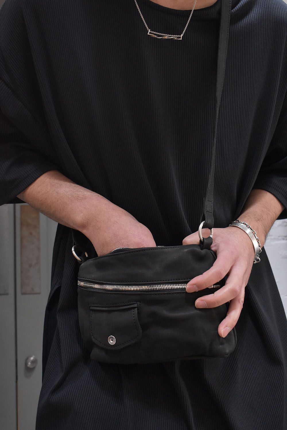 Japan Calf Product Wash Rider's Succotch"Black" / ジャパンカーフ製品洗いライダースサコッシュ"ブラック"