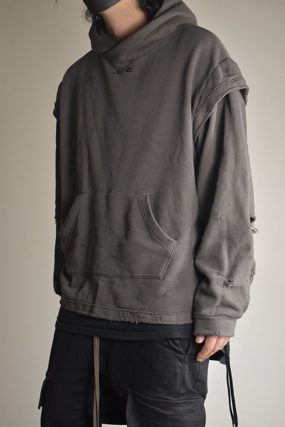Untwisted Sweat Oversized Pullover Hoodie "Charcoal" / 無撚糸裏毛オーバーサイズプルオーバーフーディー"チャコール"