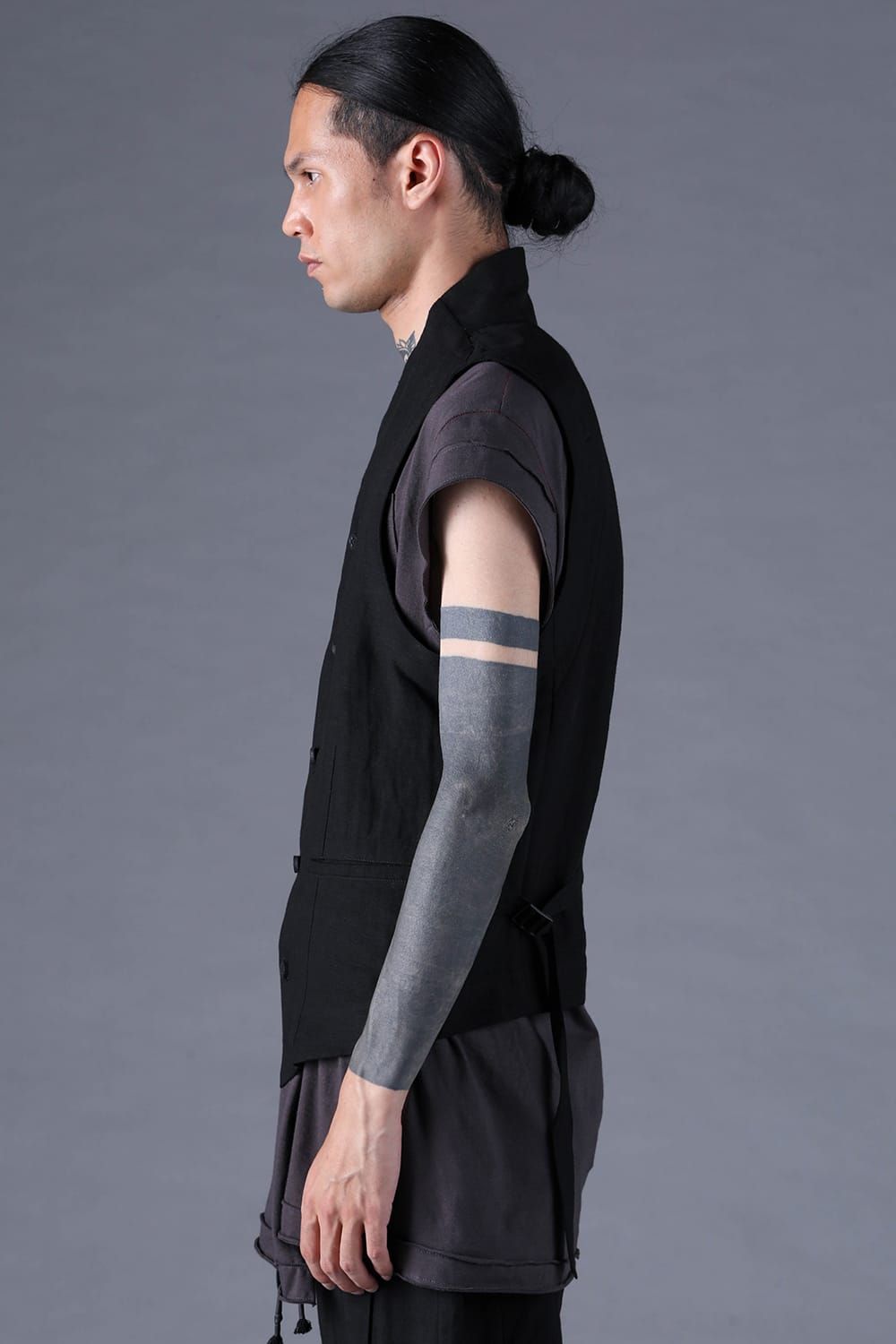 《2027SS先行予約分》Bamboo Linen Shawl-Collar Vest"Black" / バンブーリネンショールカラーベスト"ブラック"