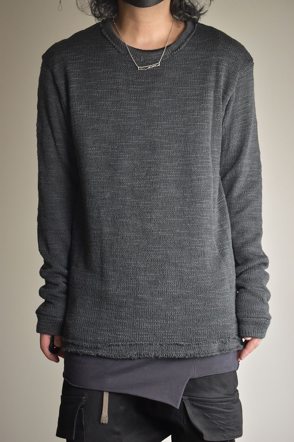 Low-Gauge knit × Cotton Jersey Layered Tee "Charcoal" / ローゲージニット×コットンジャージレイヤードTシャツ"チャコール"
