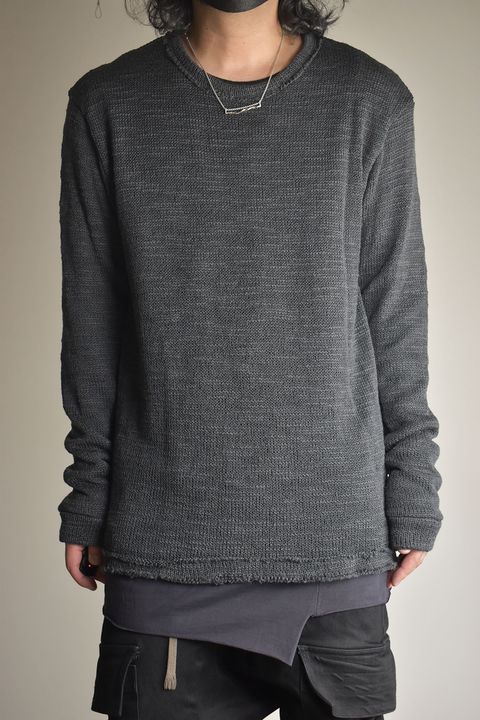 Low-Gauge knit × Cotton Jersey Layered Tee "Charcoal" / ローゲージニット×コットンジャージレイヤードTシャツ"チャコール"