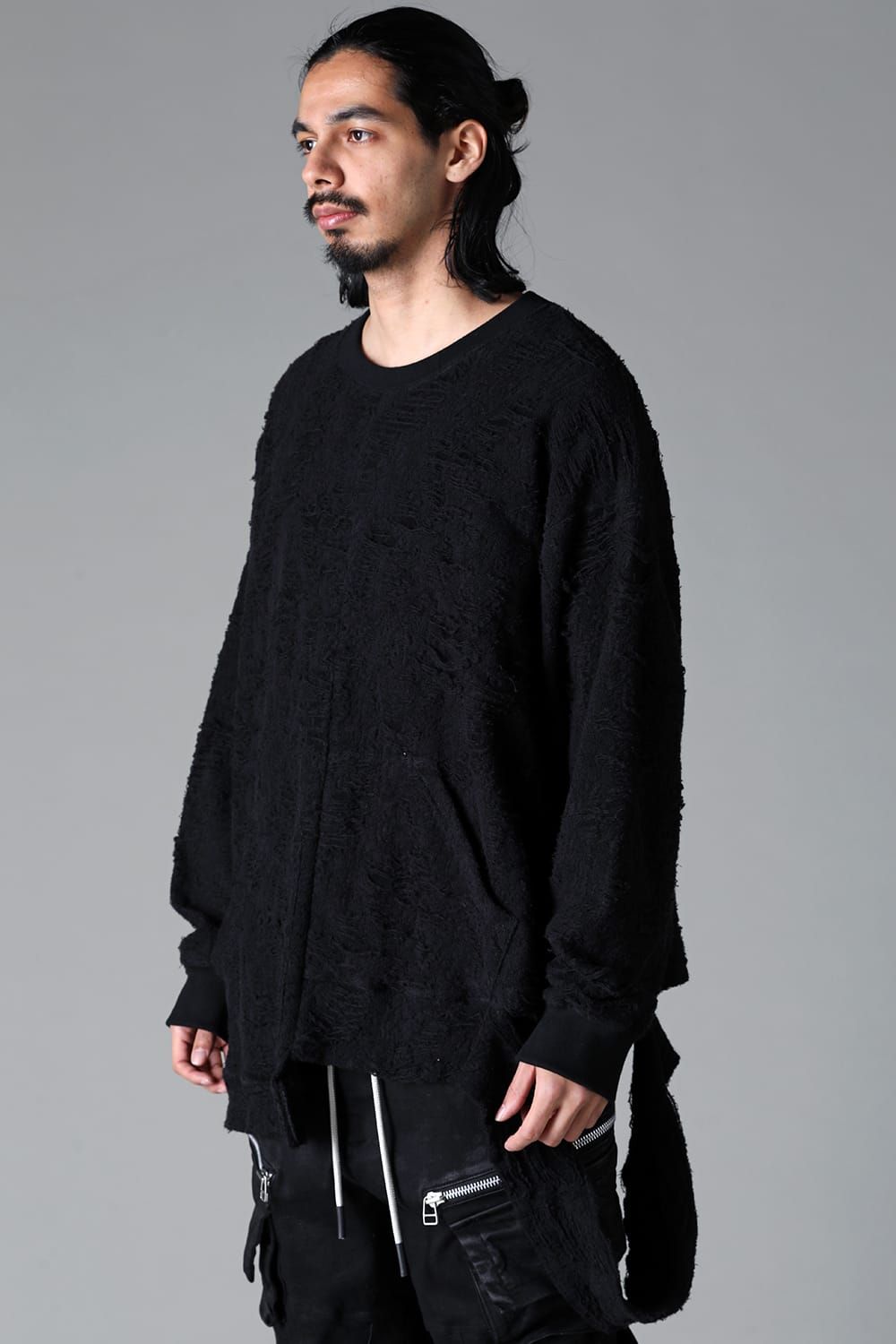 《2025AW先行予約》Damage Pile Arymmetry Crew Neck Top"Black" / ダメージパイル アシンメトリークルーネックトップ"ブラック"