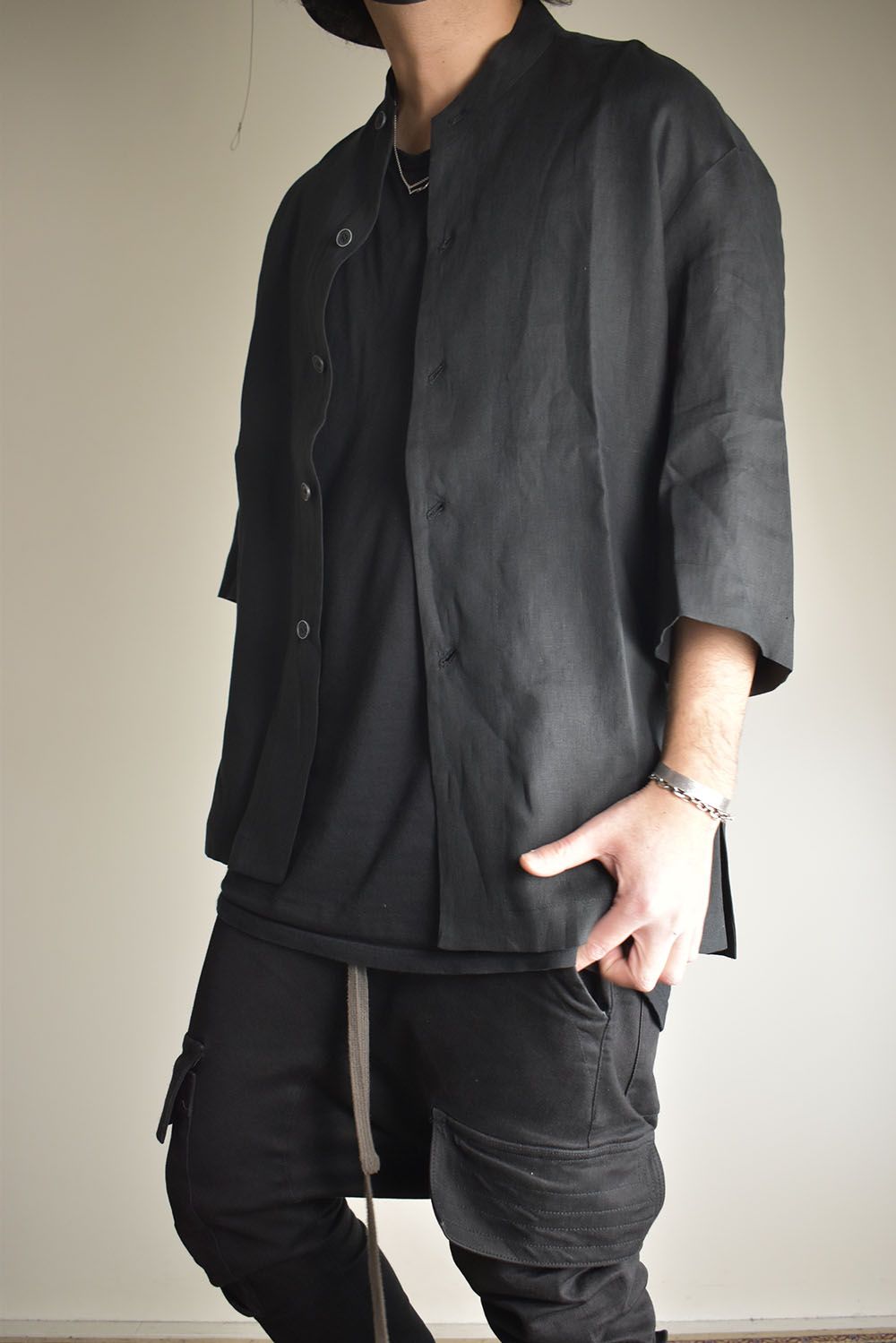 Elbow Length Band Collar Shirts"Lamp Black" / エルボーレングスバンドカラーシャツ"ランプブラック"