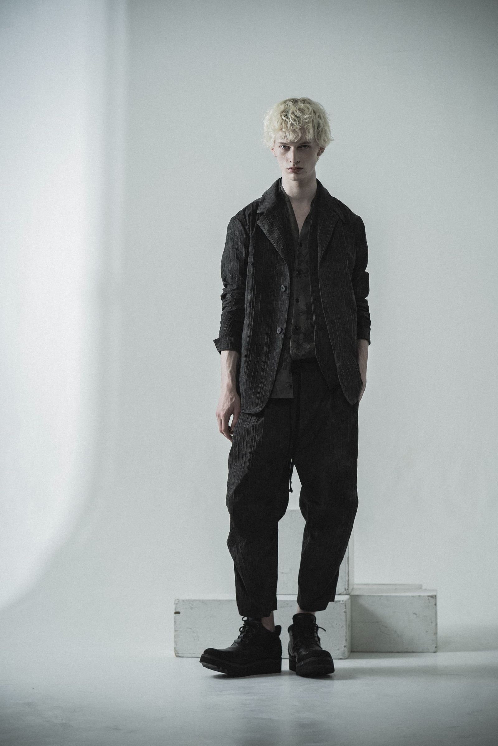 《2027SS先行予約分》Mura-Dye Dobby Stripe Tailored Jacket"Charcoal" / ムラ染トビーストライプテイラードジャケット"チャコール"