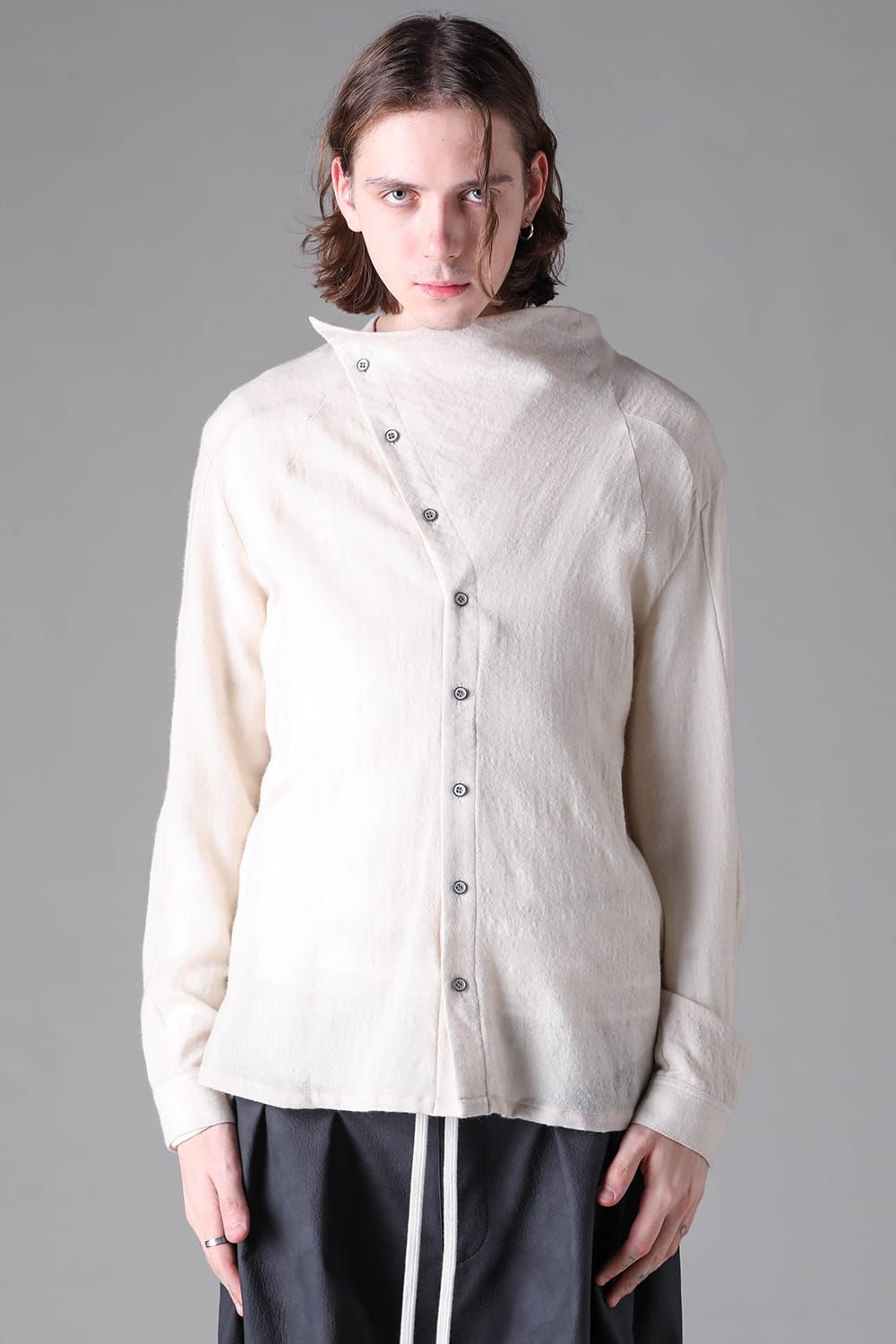 《2026AW先行予約》Fluid  High Neck Shirts"Black / Ivory" /  フルイド ハイネックシャツ"ブラック/アイボリー"
