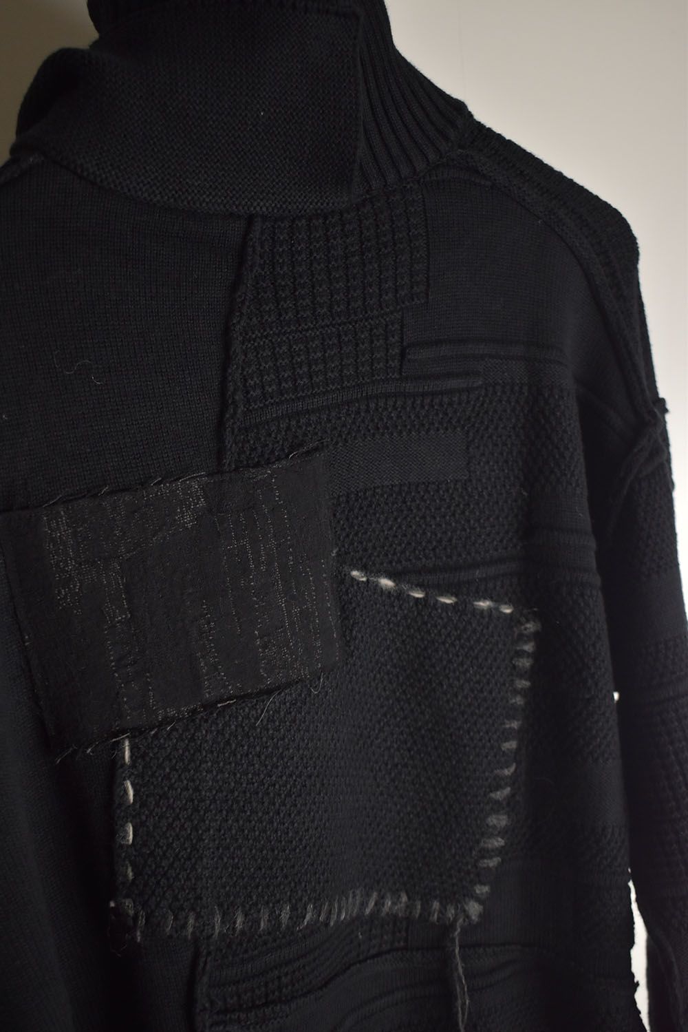 Cotton Cashmere Crust Patch Knit Pullover "Black" / コットンカシミヤクラストパッチニットプルオーバー"ブラック"