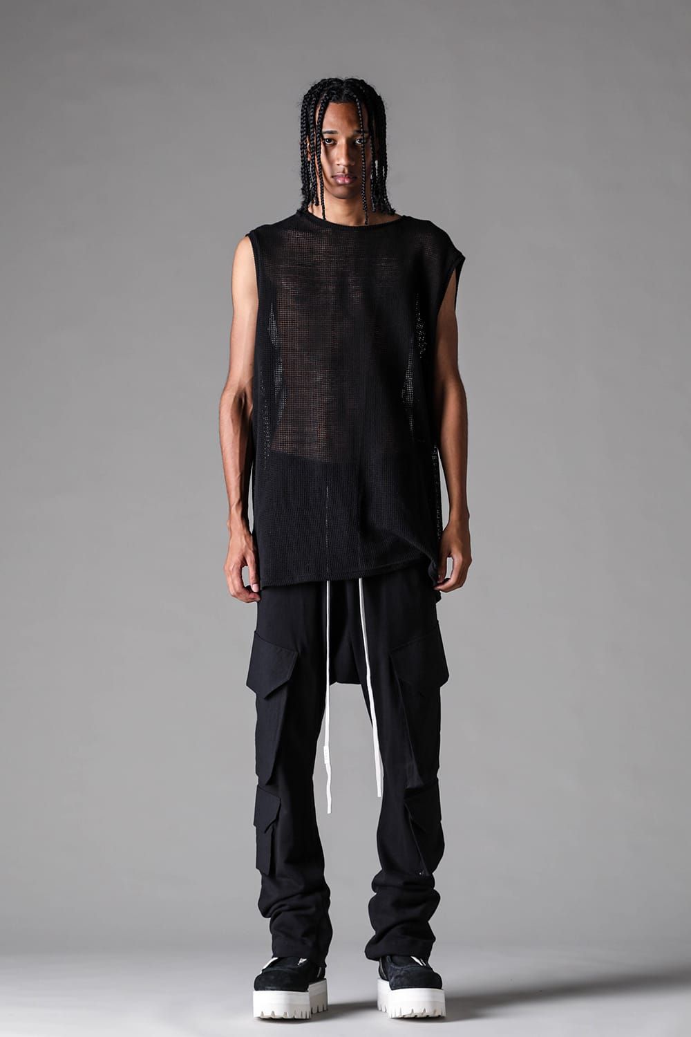 《2027SS先行予約》Lightweight French Terry Sarrouel Flare Cargo Pants"Black" / ミニ裏毛サルエルフレアカーゴパンツ"ブラック"