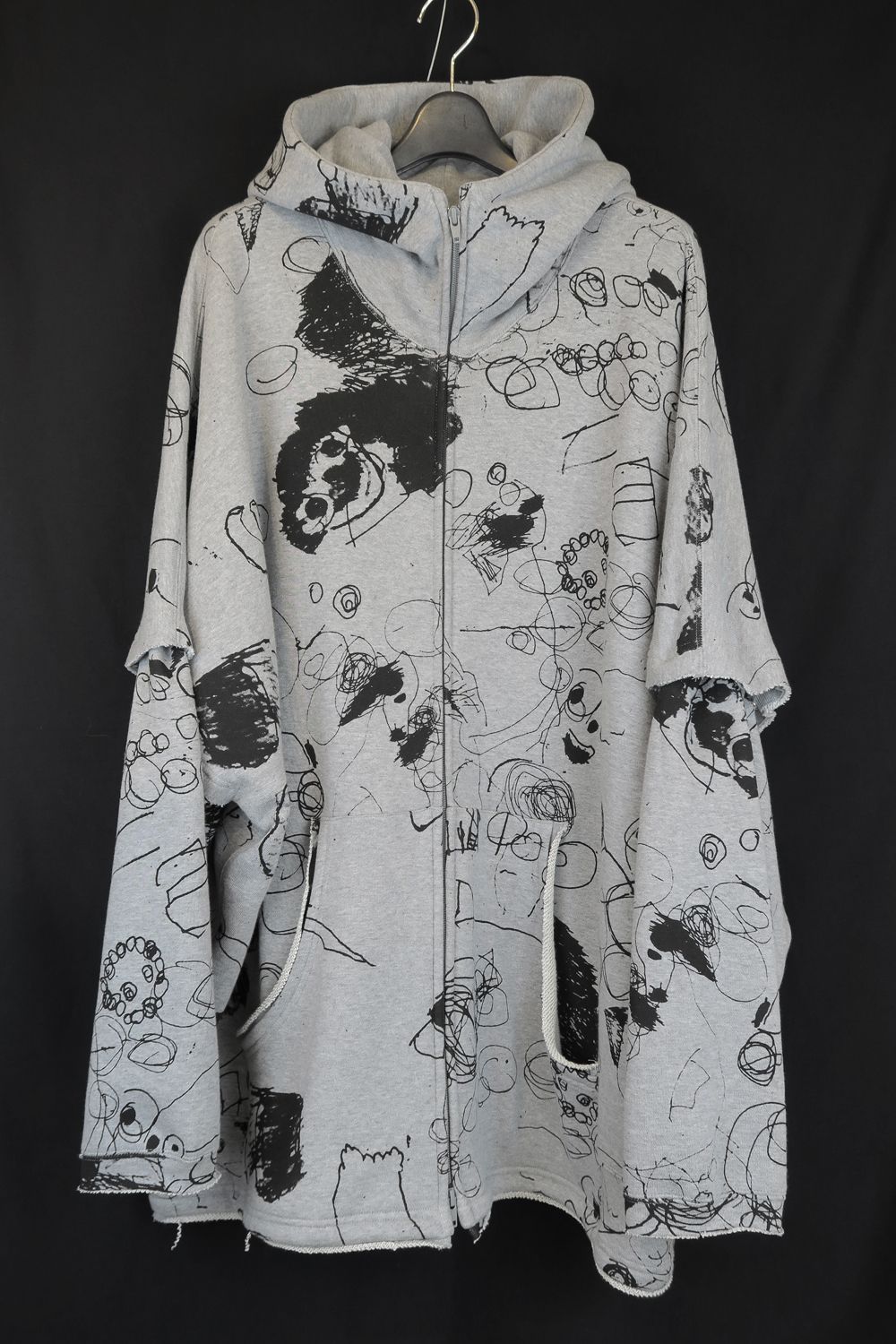Sweat Oversize Print Zip Up Hoodie"Grey" / スウェットオーバーサイズプリントジップアップパーカ"グレー"
